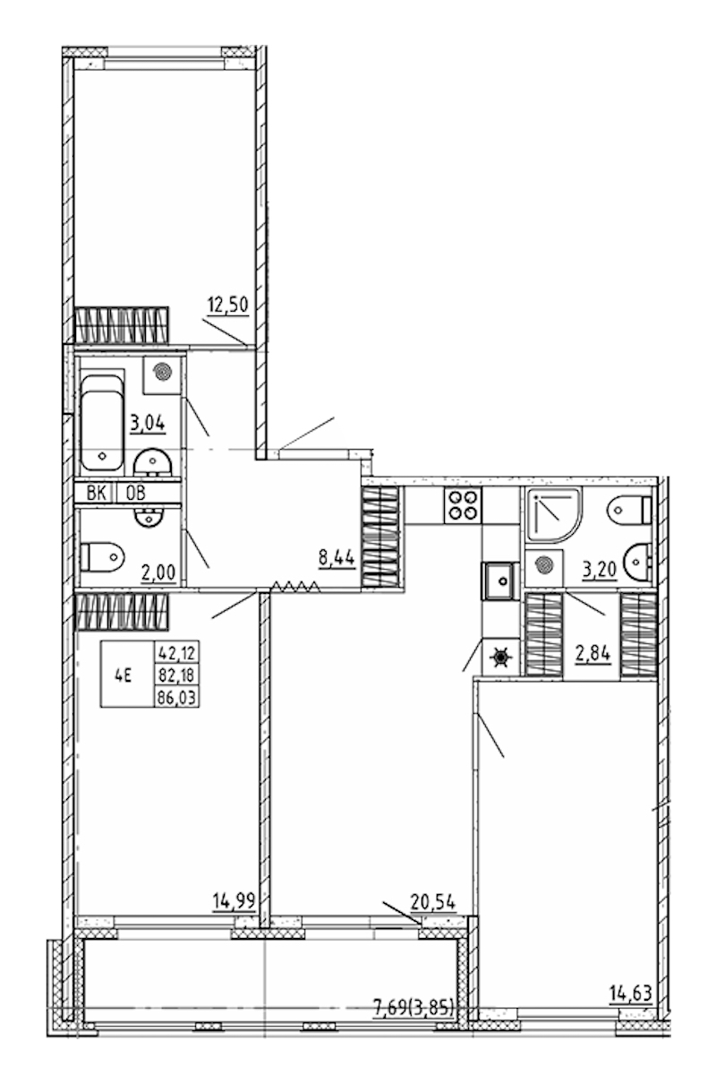 3-комнатная квартира 86.03 м², 7/12 эт., ЖК «UP! Квартал Воронцовский»